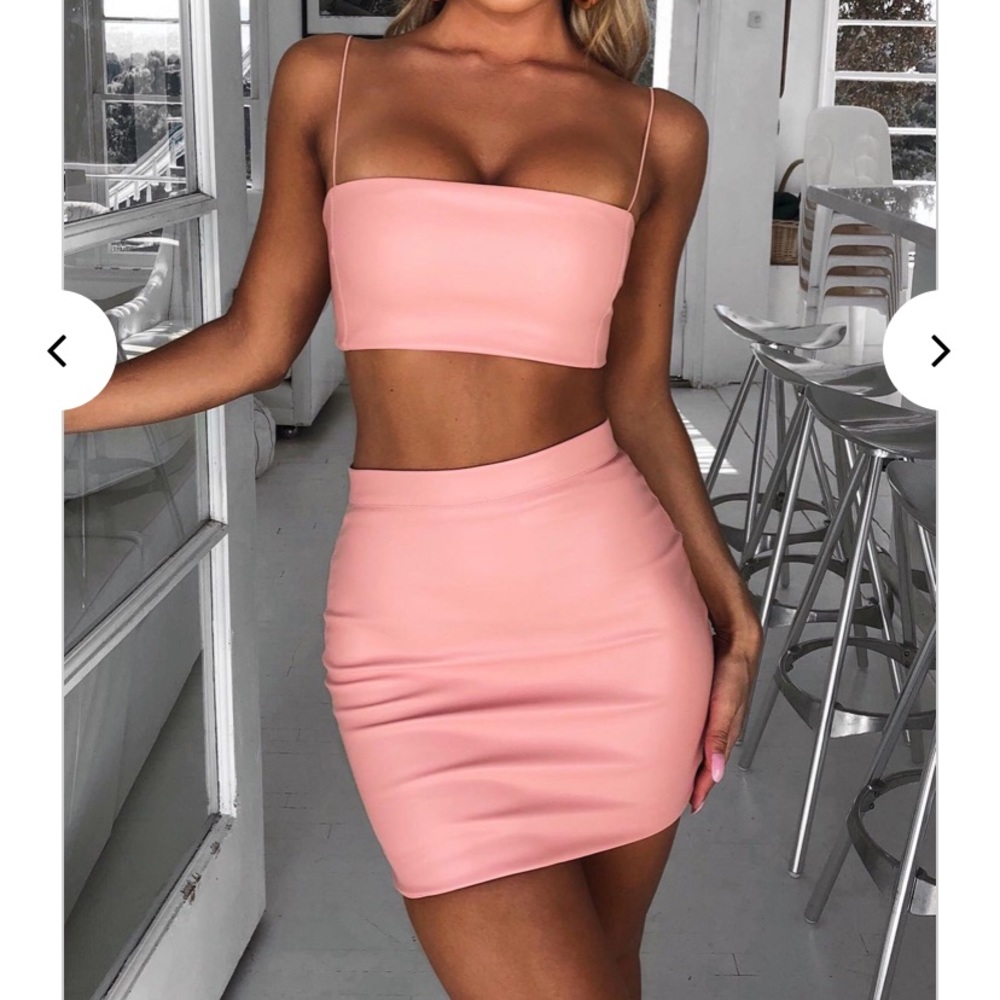 Pink leather skirt